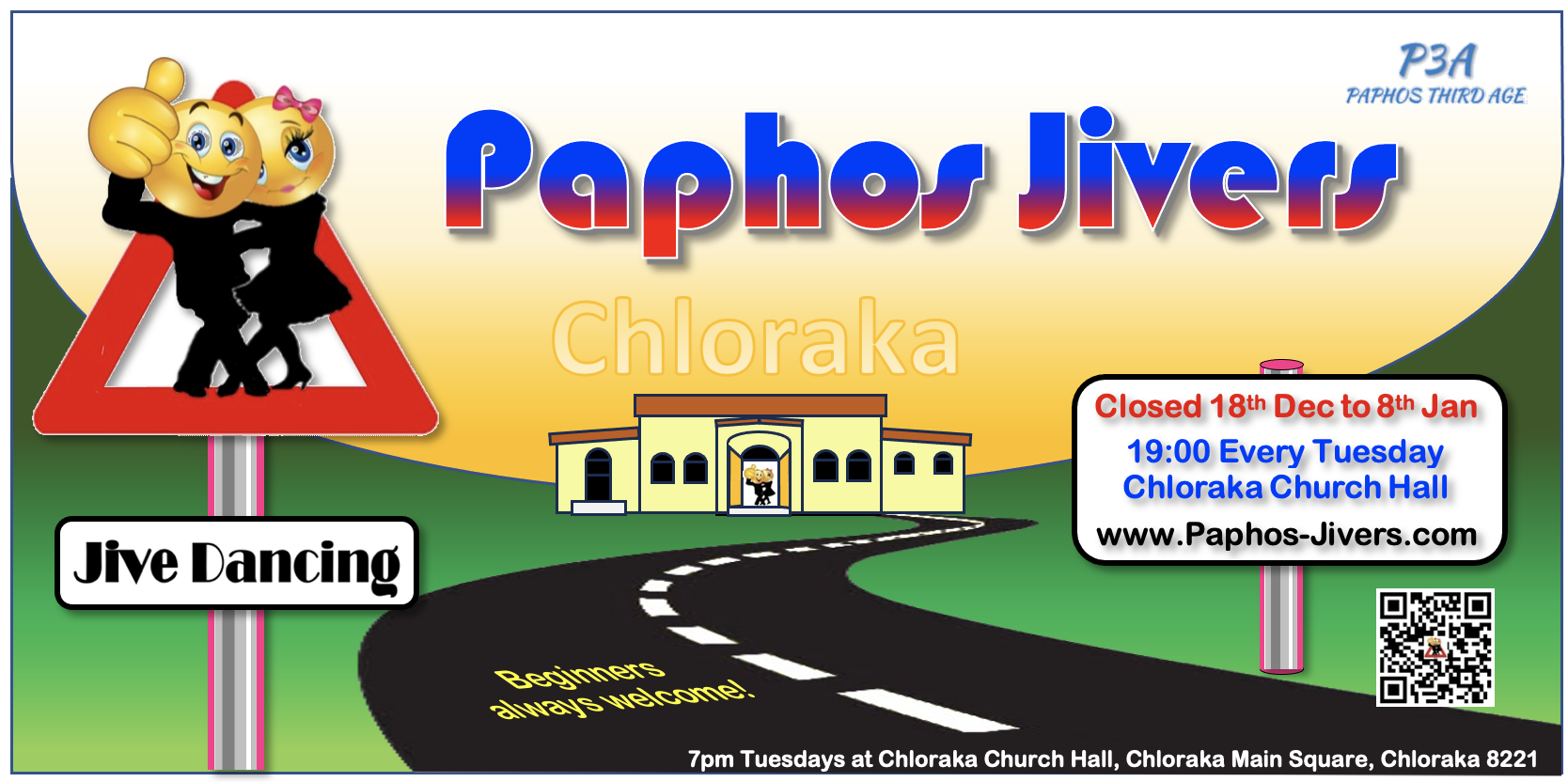 Paphos-Jivers Main Welcome Banner - the signpost has all the information about upcoming closures